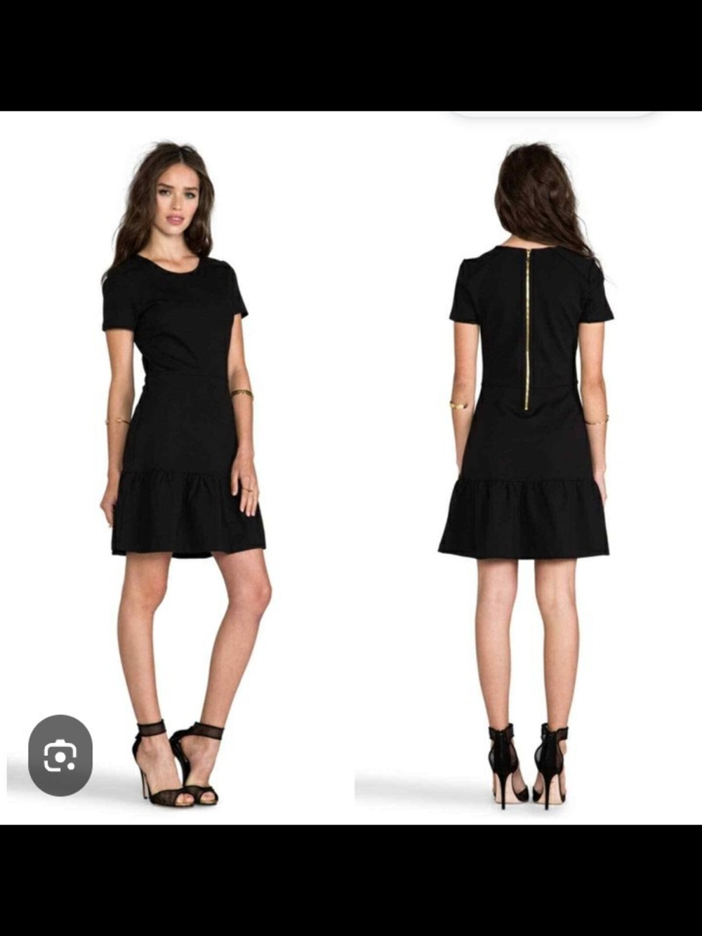 Juicy Couture Black Short Sleeve Ruffle-Hem Dress with Gold Back Zip